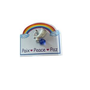 Avon Inspirational Angel Peace Brooch Pin Silver Tone Blue Heart‎